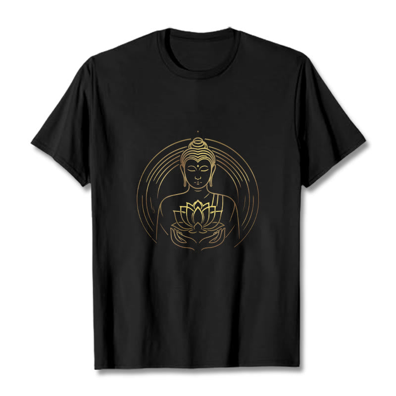 Buddha Stones ​​Goldener Buddha Hält EINE Lotus Blume T T-shirt - Schwarz - 2XL - image 4