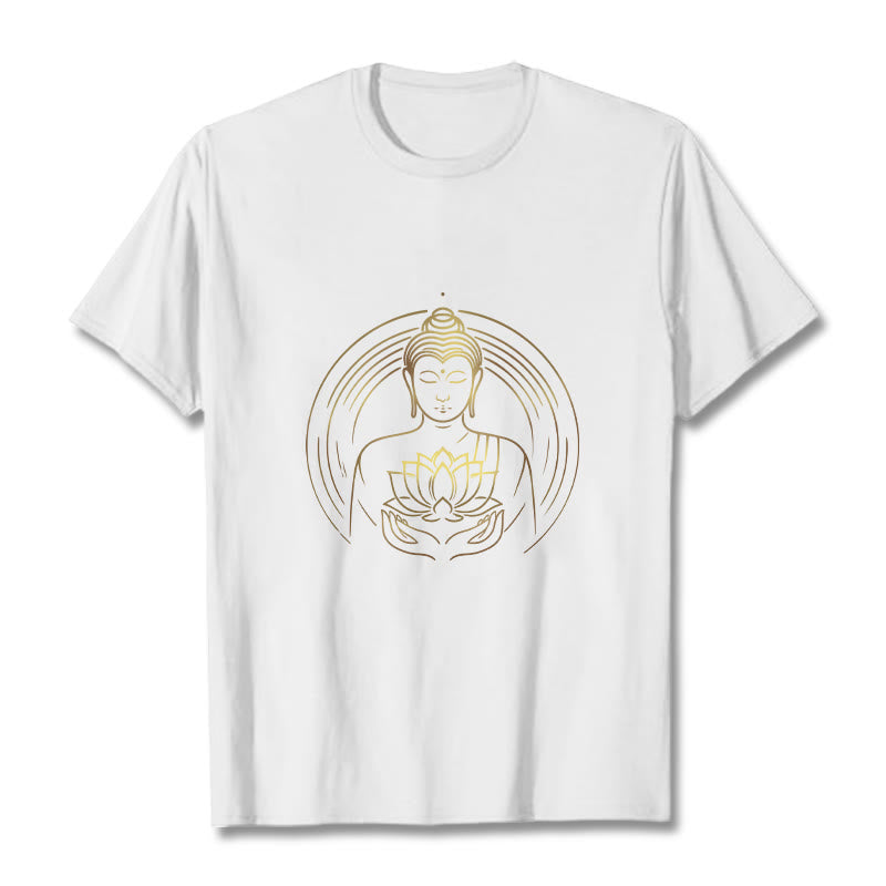 Buddha Stones ​​Goldener Buddha Hält EINE Lotus Blume T T-shirt - Weiß - 2XL - image 1