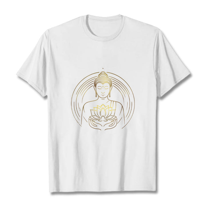 Buddha Stones ​​Goldener Buddha Hält EINE Lotus Blume T T-shirt - Weiß - 2XL - image 1
