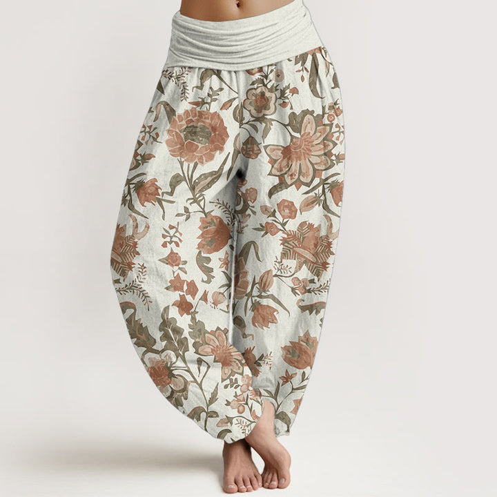 Buddha Stones Damen-Haremshose aus reiner Baumwolle mit Sonnenblumenmuster und elastischer Taille