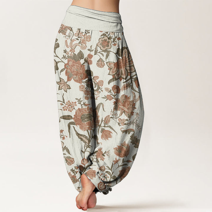Buddha Stones Damen-Haremshose aus reiner Baumwolle mit Sonnenblumenmuster und elastischer Taille