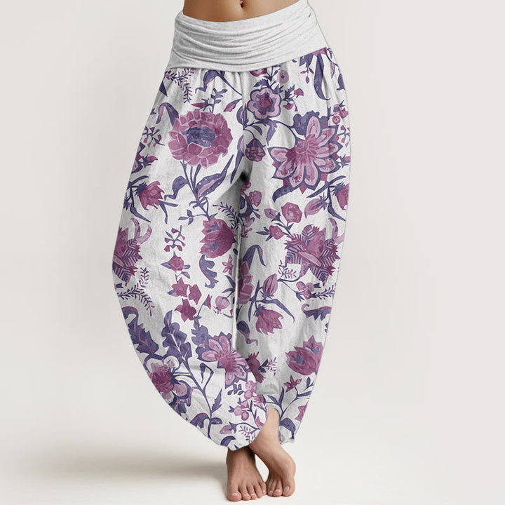 Buddha Stones Damen-Haremshose aus reiner Baumwolle mit Sonnenblumenmuster und elastischer Taille