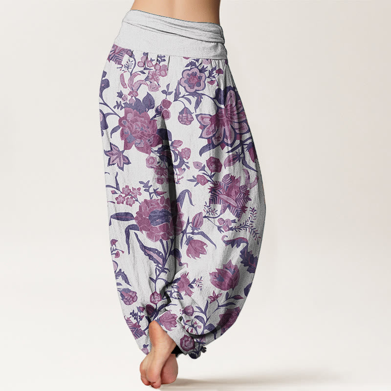 Buddha Stones Damen-Haremshose aus reiner Baumwolle mit Sonnenblumenmuster und elastischer Taille