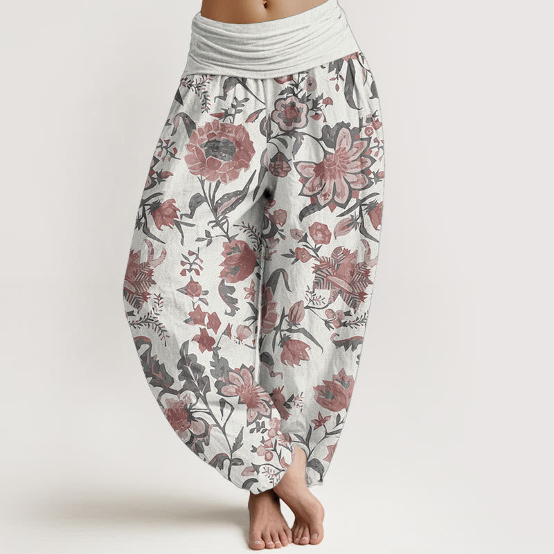 Buddha Stones Damen-Haremshose aus reiner Baumwolle mit Sonnenblumenmuster und elastischer Taille