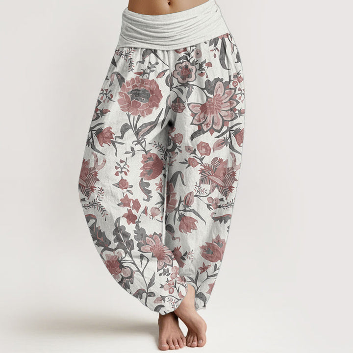 Buddha Stones Damen-Haremshose aus reiner Baumwolle mit Sonnenblumenmuster und elastischer Taille