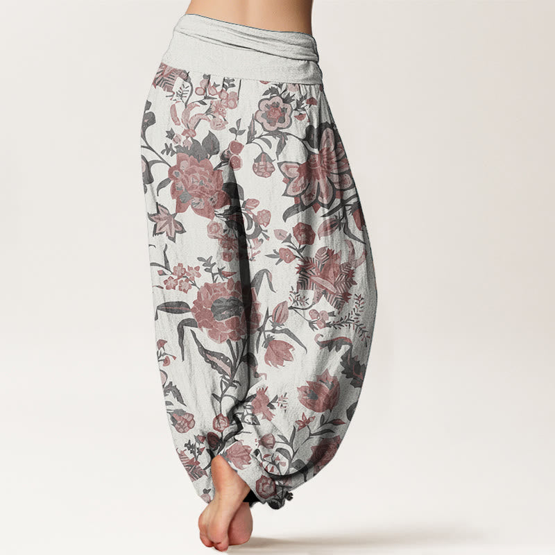 Buddha Stones Damen-Haremshose aus reiner Baumwolle mit Sonnenblumenmuster und elastischer Taille
