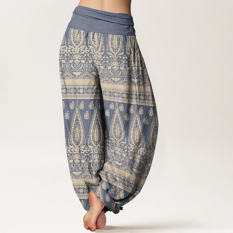 Buddha Stones Damen Haremshose aus reiner Baumwolle mit Federstreifen-Design und elastischer Taille - image 6