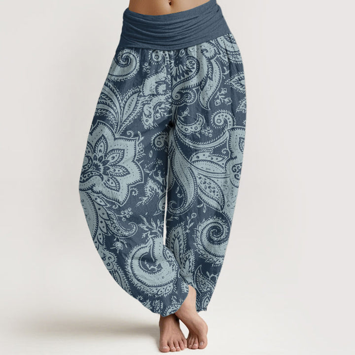 Buddha Stones Damen-Haremshose aus reiner Baumwolle mit Blumen und Paisley-Muster und elastischer Taille