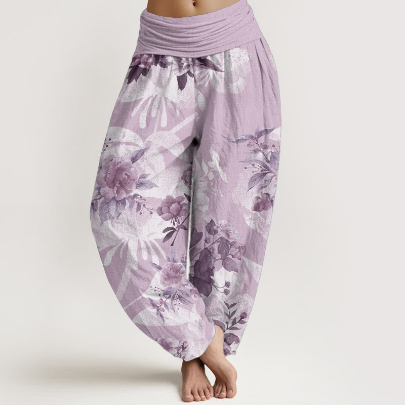 Buddha Stones Damen-Haremshose aus reiner Baumwolle mit Blumen und weißen Blättern und elastischer Taille - Pflaume - US22, UK/AU26, EU54 (6XL) - image 8