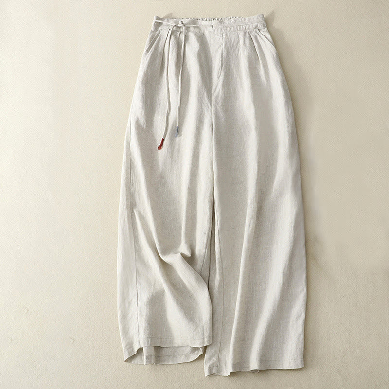 Buddha Stones Frühlings-Lässige, einfarbige Hose mit Kordelzug, Damen-Baumwollleinen, Länge 7–8, weites Bein, mit Taschen - Beige - US8-10， UK/AU12-14，EU40-42 (2XL) - image 10