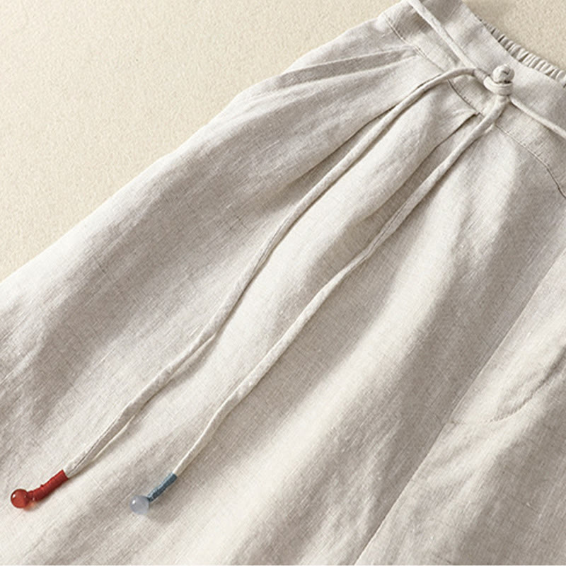Buddha Stones Frühlings-Lässige, einfarbige Hose mit Kordelzug, Damen-Baumwollleinen, Länge 7–8, weites Bein, mit Taschen - image 13
