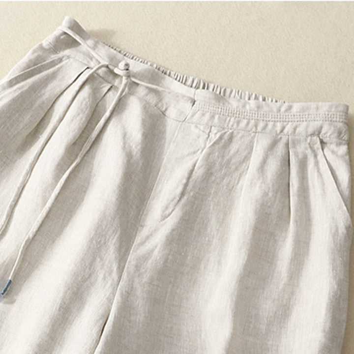 Buddha Stones Frühlings-Lässige, einfarbige Hose mit Kordelzug, Damen-Baumwollleinen, Länge 7–8, weites Bein, mit Taschen - image 12