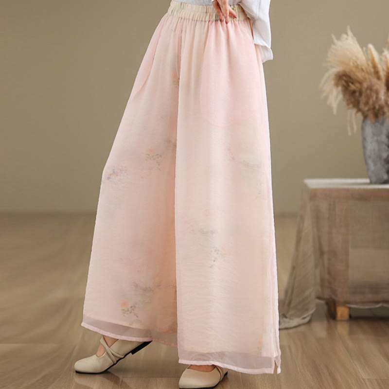 Buddha Stones Spring Vintage Printing Pflanzenmuster Doppellagiges Design Damenhose aus Baumwolle mit weitem Bein und Taschen - image 12