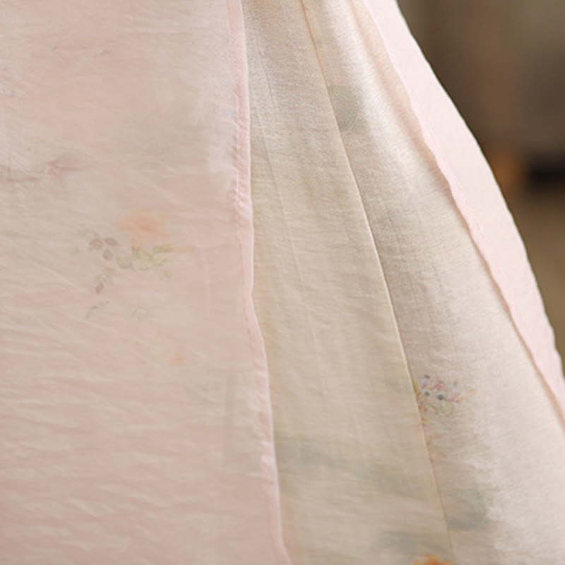 Buddha Stones Spring Vintage Printing Pflanzenmuster Doppellagiges Design Damenhose aus Baumwolle mit weitem Bein und Taschen - image 26