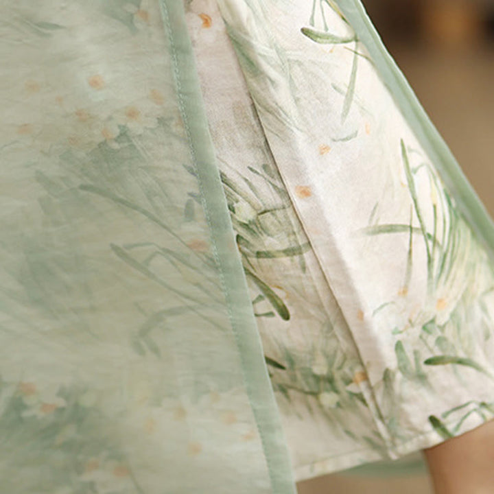 Buddha Stones Spring Vintage Printing Pflanzenmuster Doppellagiges Design Damenhose aus Baumwolle mit weitem Bein und Taschen - image 9