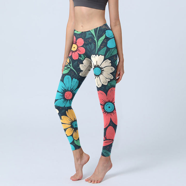 Buddha Stones Bunte Blumenmuster Druck Gym Leggings Damen Yoga Hose - Schwarz - US18， UK/AU22，EU50 (4XL) - image 1
