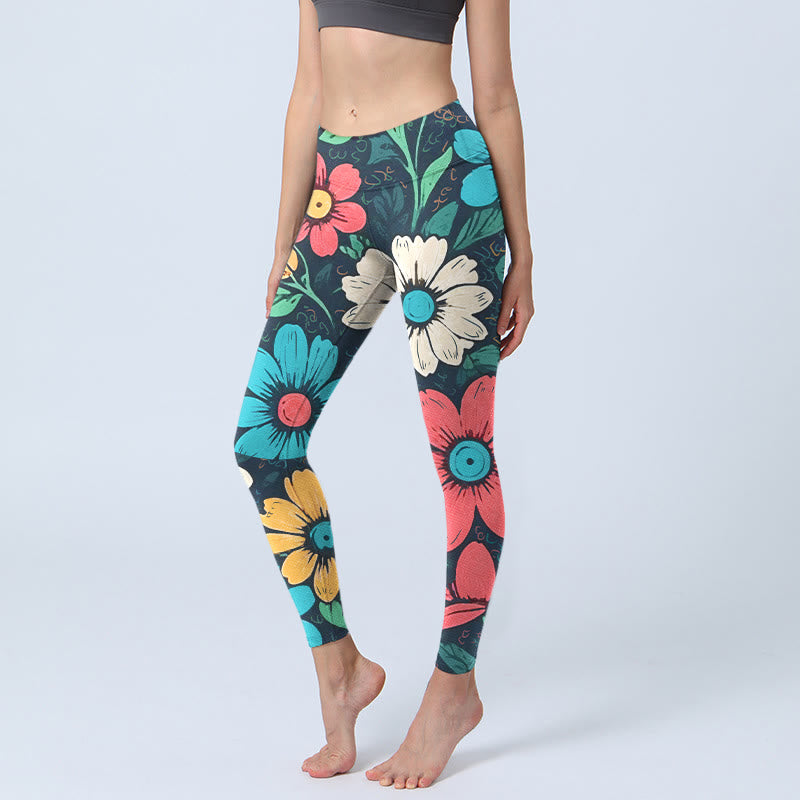 Buddha Stones Bunte Blumenmuster Druck Gym Leggings Damen Yoga Hose - Schwarz - US18, UK/AU22, EU50 (4XL) - image 0