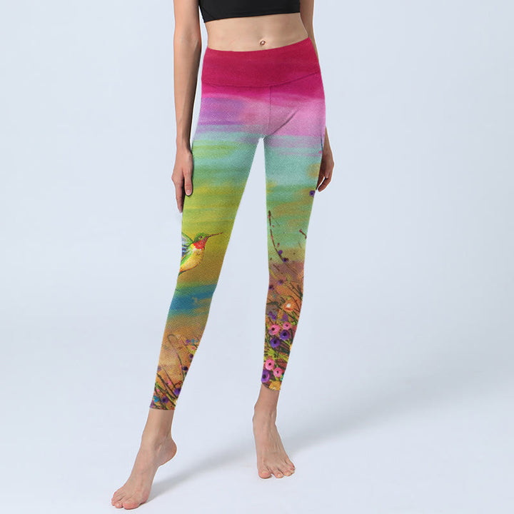 Buddha Stones Blühende Blumen Vogel Muster Druck Gym Leggings Damen Yoga Hose - image 5