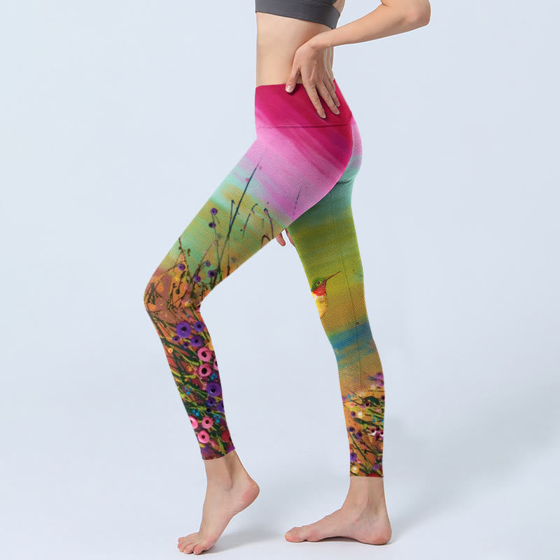 Buddha Stones Blühende Blumen Vogel Muster Druck Gym Leggings Damen Yoga Hose - image 3