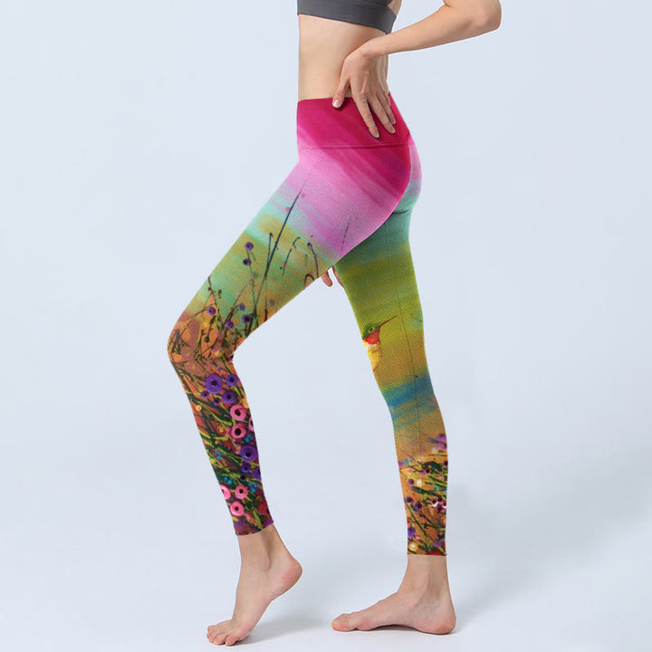 Buddha Stones Blühende Blumen Vogel Muster Druck Gym Leggings Damen Yoga Hose - image 3