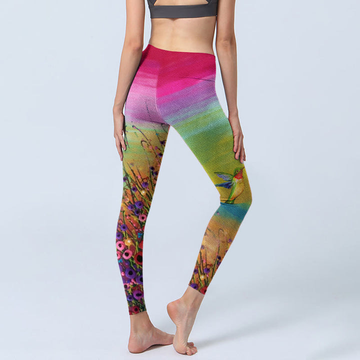 Buddha Stones Blühende Blumen Vogel Muster Druck Gym Leggings Damen Yoga Hose - image 3