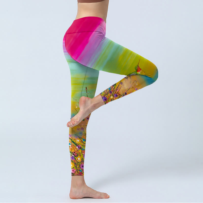 Buddha Stones Blühende Blumen Vogel Muster Druck Gym Leggings Damen Yoga Hose - image 4