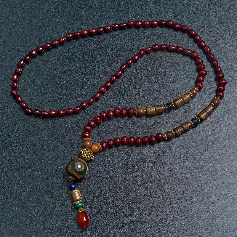 Buddha Stones, tibetische handgefertigte Wenge-Holz-Schutz-Dzi-Perle, Elefantenkopf-Halskettenanhänger