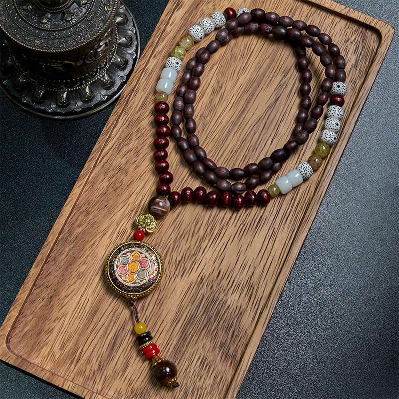 Buddha Stones, tibetische handgefertigte Holzperlen, Om Mani Padme Hum, Samantabhadra, Bodhisattva, Reinheit, Halsketten-Anhänger - image 1
