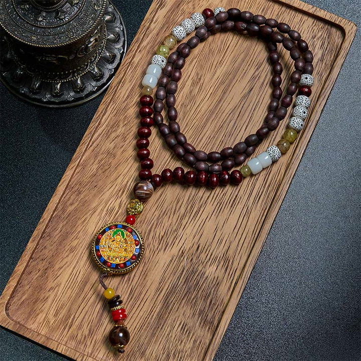 Buddha Stones, tibetische handgefertigte Holzperlen, Om Mani Padme Hum, Samantabhadra, Bodhisattva, Reinheit, Halsketten-Anhänger - Om Mani Padme Hum und Samantabhadra Bodhisattva - image 1