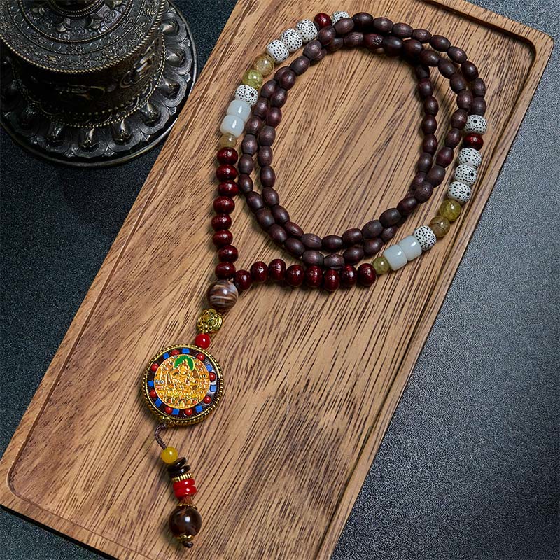 Buddha Stones, tibetische handgefertigte Holzperlen, Om Mani Padme Hum, Samantabhadra, Bodhisattva, Reinheit, Halsketten-Anhänger - Om Mani Padme Hum und Samantabhadra Bodhisattva - image 0