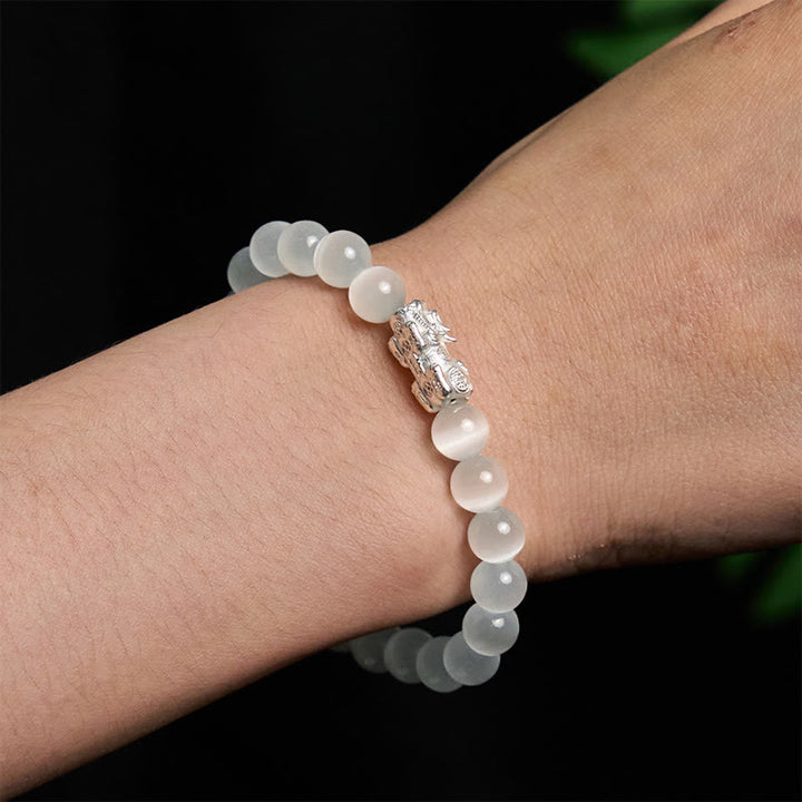 Buddha Stones Natürliche Katzenauge Perlen 990 Sterling Silber Pixiu Positive Armband