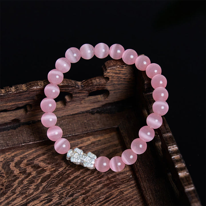 Buddha Stones Natürliche Katzenauge Perlen 990 Sterling Silber Pixiu Positive Armband