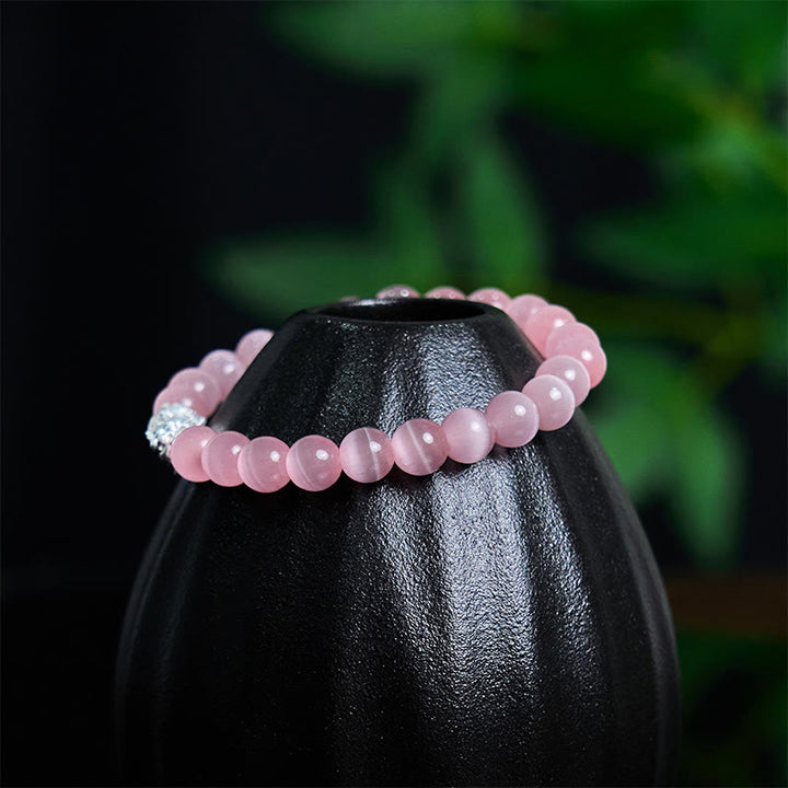 Buddha Stones Natürliche Katzenauge Perlen 990 Sterling Silber Pixiu Positive Armband