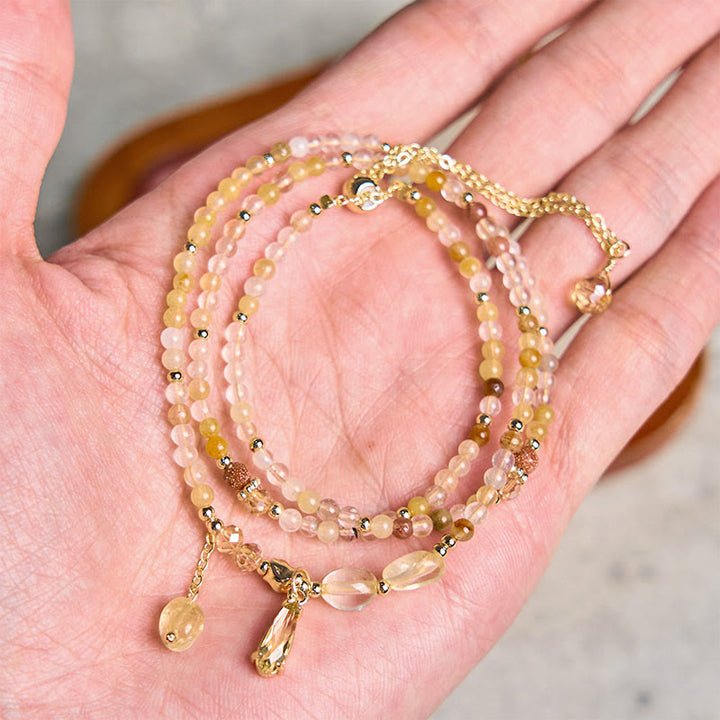 Buddha Stones Natürliche Citrinperlen Pleasure Mehrschichtiges Armband