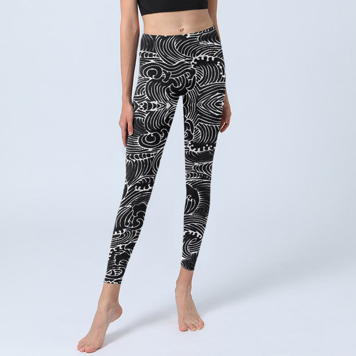 Buddha Stones Linie Wellen Musterdruck Gym Leggings Damen Yogahose - image 5