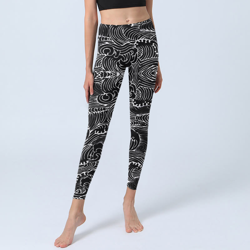 Buddha Stones Linie Wellen Musterdruck Gym Leggings Damen Yogahose - image 6