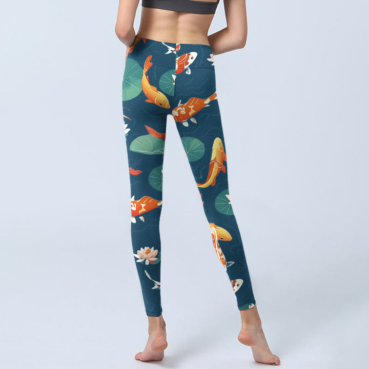 Buddha Stones, Koi-Fische, Lotusblüte, Lotusblätter, Musterdruck, Gym-Leggings, Damen-Yogahose - image 7