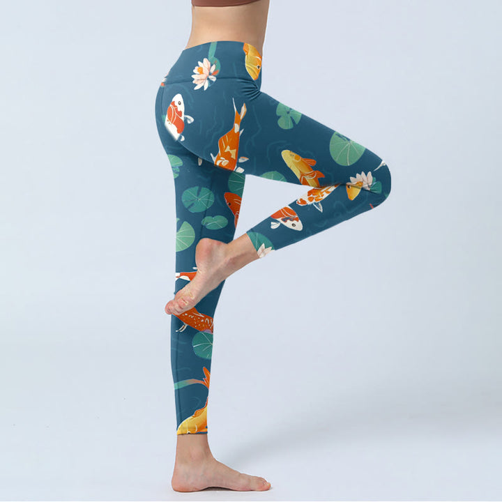 Buddha Stones, Koi-Fische, Lotusblüte, Lotusblätter, Musterdruck, Gym-Leggings, Damen-Yogahose - image 5