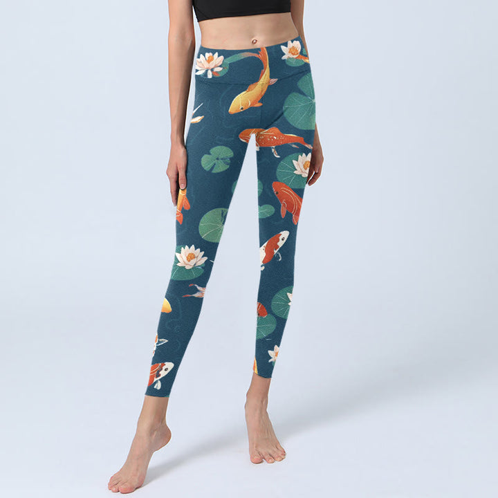 Buddha Stones, Koi-Fische, Lotusblüte, Lotusblätter, Musterdruck, Gym-Leggings, Damen-Yogahose - image 5