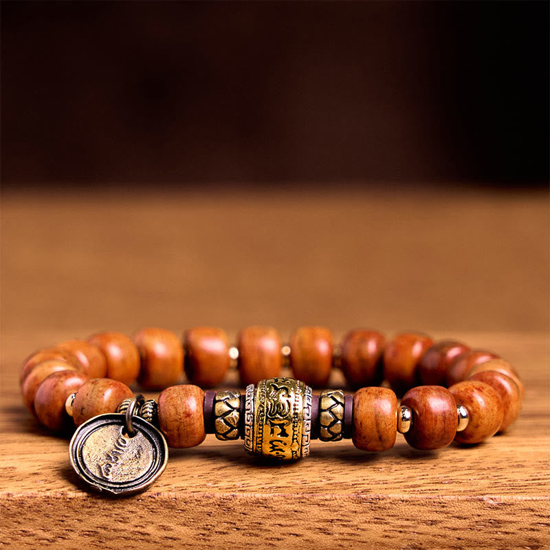 Buddha Stones Natürliche tibetische Kamelknochen-Fassperlen OM Sanskrit Glücksschutzarmband