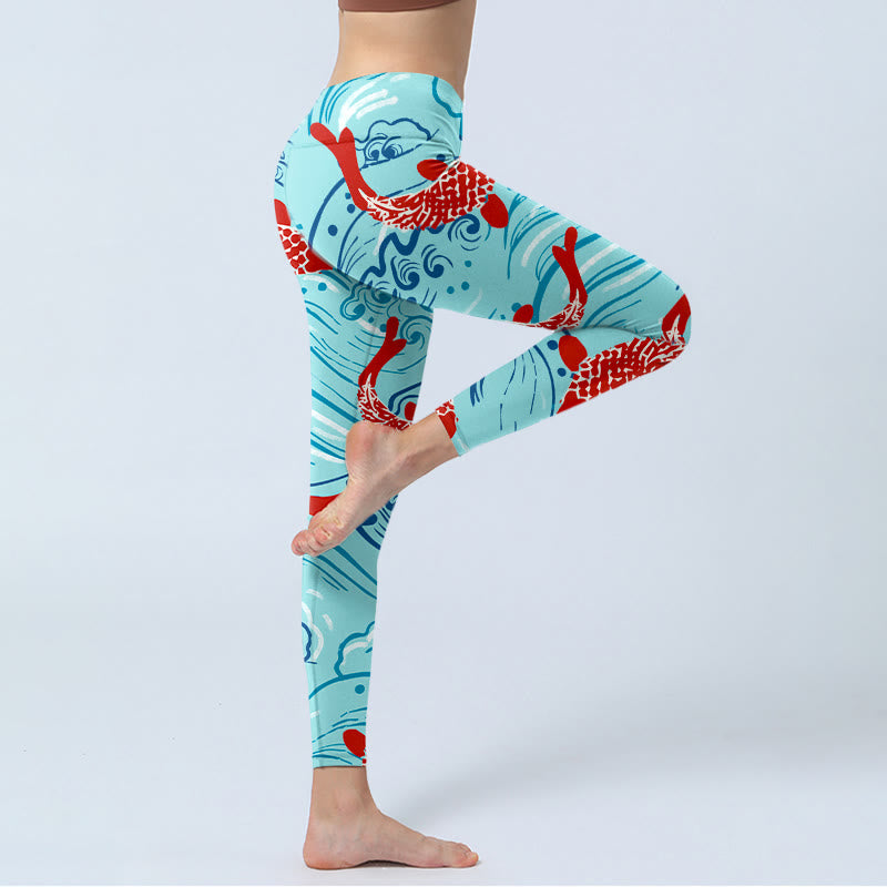Buddha Stones Koi Fisch Wellenmuster Druck Gym Leggings Damen Yoga Hose - image 5
