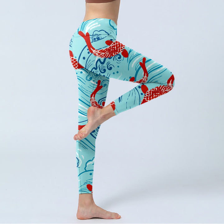 Buddha Stones Koi Fisch Wellenmuster Druck Gym Leggings Damen Yoga Hose - image 5