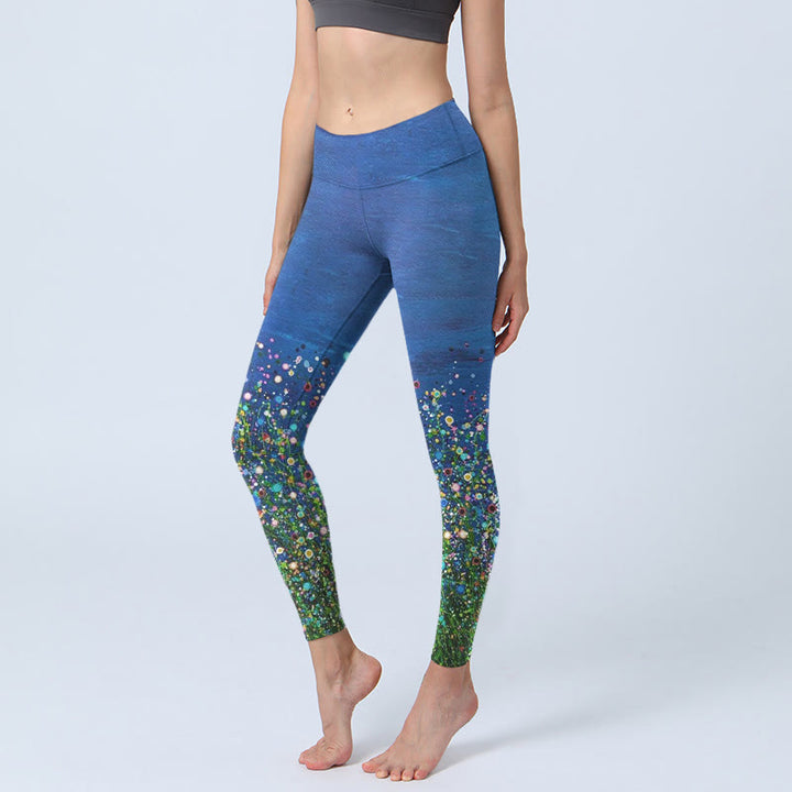 Buddha Stones ​​Gras Blume Muster Druck Gym Leggings frauen Yoga Hosen - Königsblau - US18， UK/AU22，EU50 (4XL) - image 1