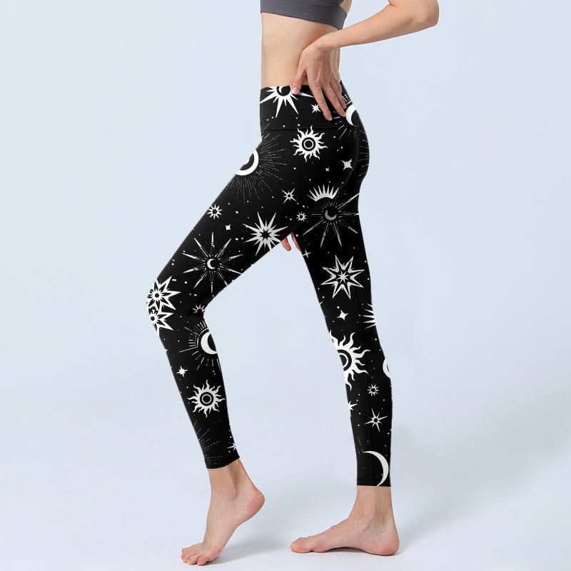 Buddha Stones Sonne Mond Stern Muster Druck Gym Leggings Damen Yoga Hose - image 3