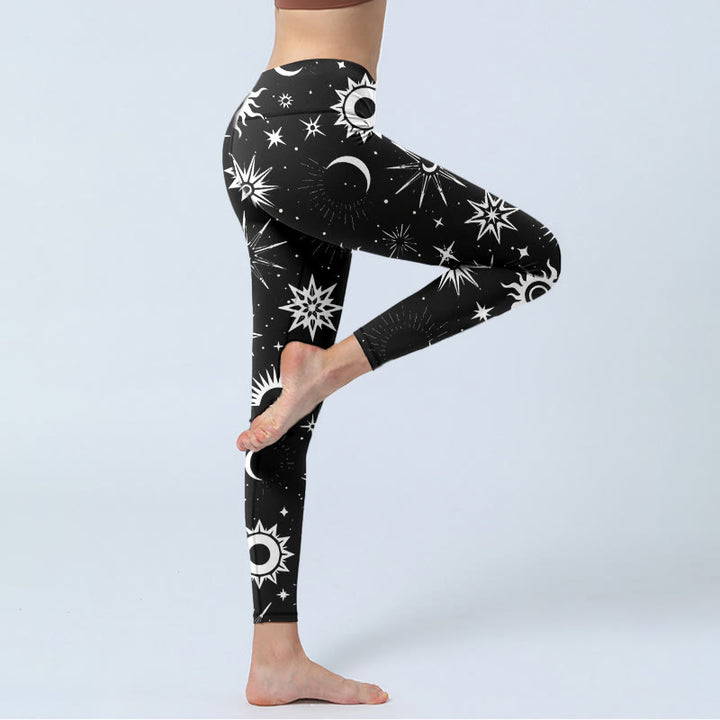 Buddha Stones Sonne Mond Stern Muster Druck Gym Leggings Damen Yoga Hose - image 5