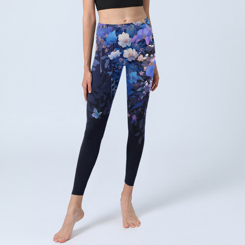 Buddha Stones Lila Blumen Schmetterling Muster Druck Gym Leggings Damen Yoga Hose - image 5