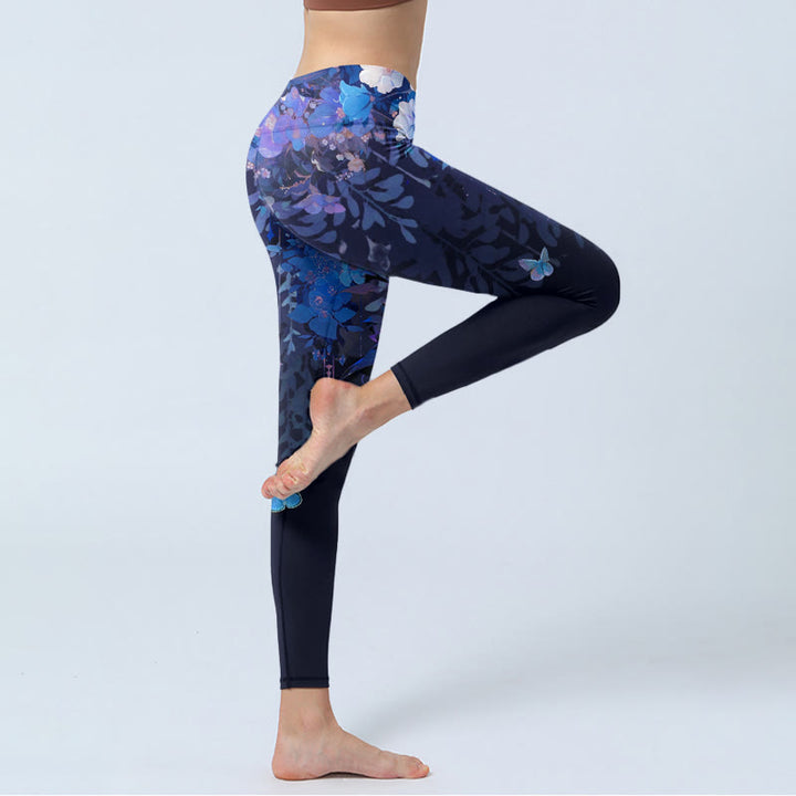 Buddha Stones Lila Blumen Schmetterling Muster Druck Gym Leggings Damen Yoga Hose - image 5