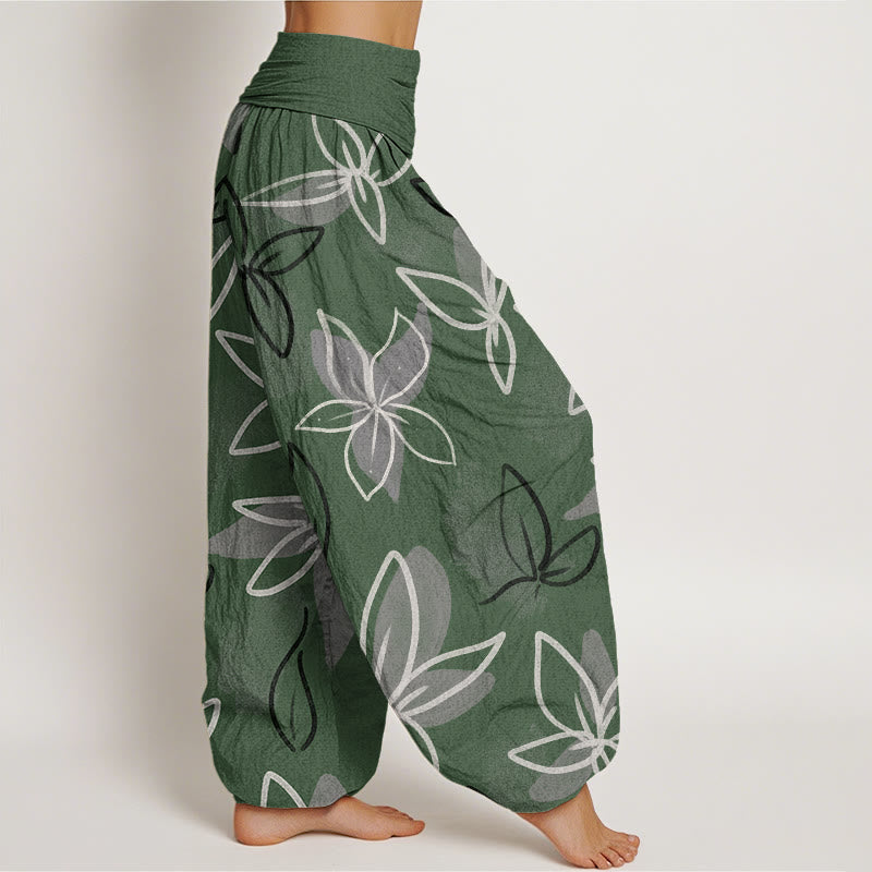 Buddha Stones Lässige Haremshose mit Blumenmuster für Damen, elastische Taille - image 3