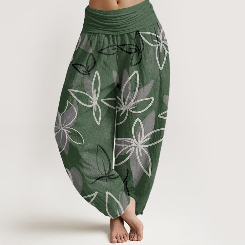 Buddha Stones Lässige Haremshose mit Blumenmuster für Damen, elastische Taille - Dunkelgrün - US22， UK/AU26，EU54 (6XL) - image 1