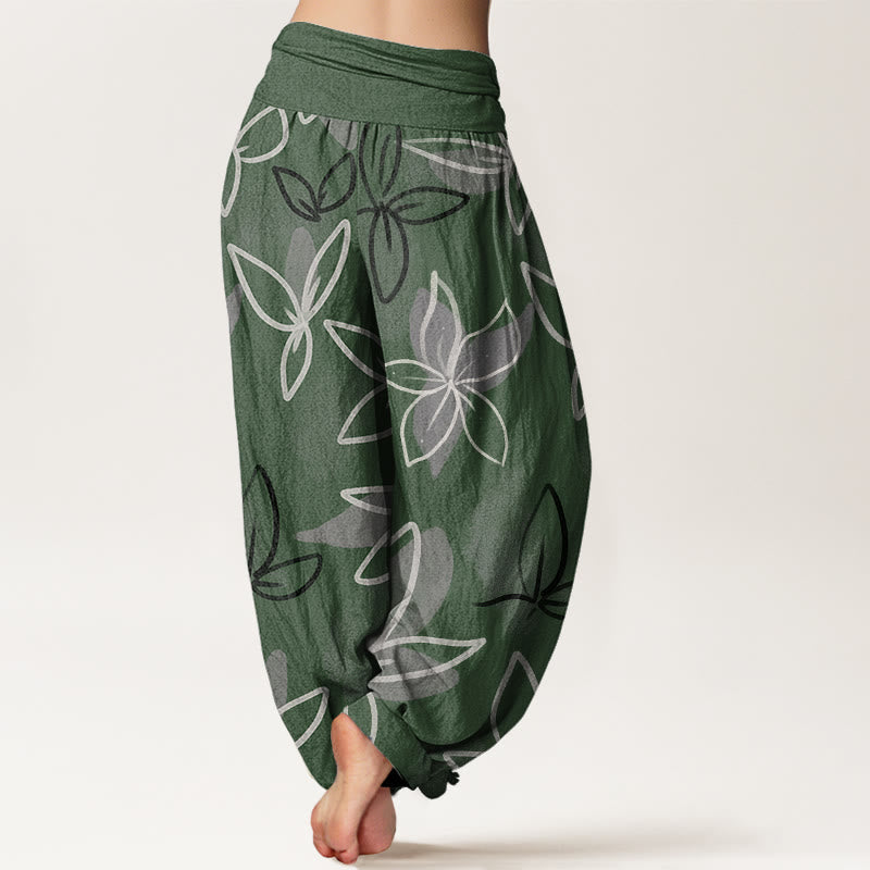 Buddha Stones Lässige Haremshose mit Blumenmuster für Damen, elastische Taille - image 2